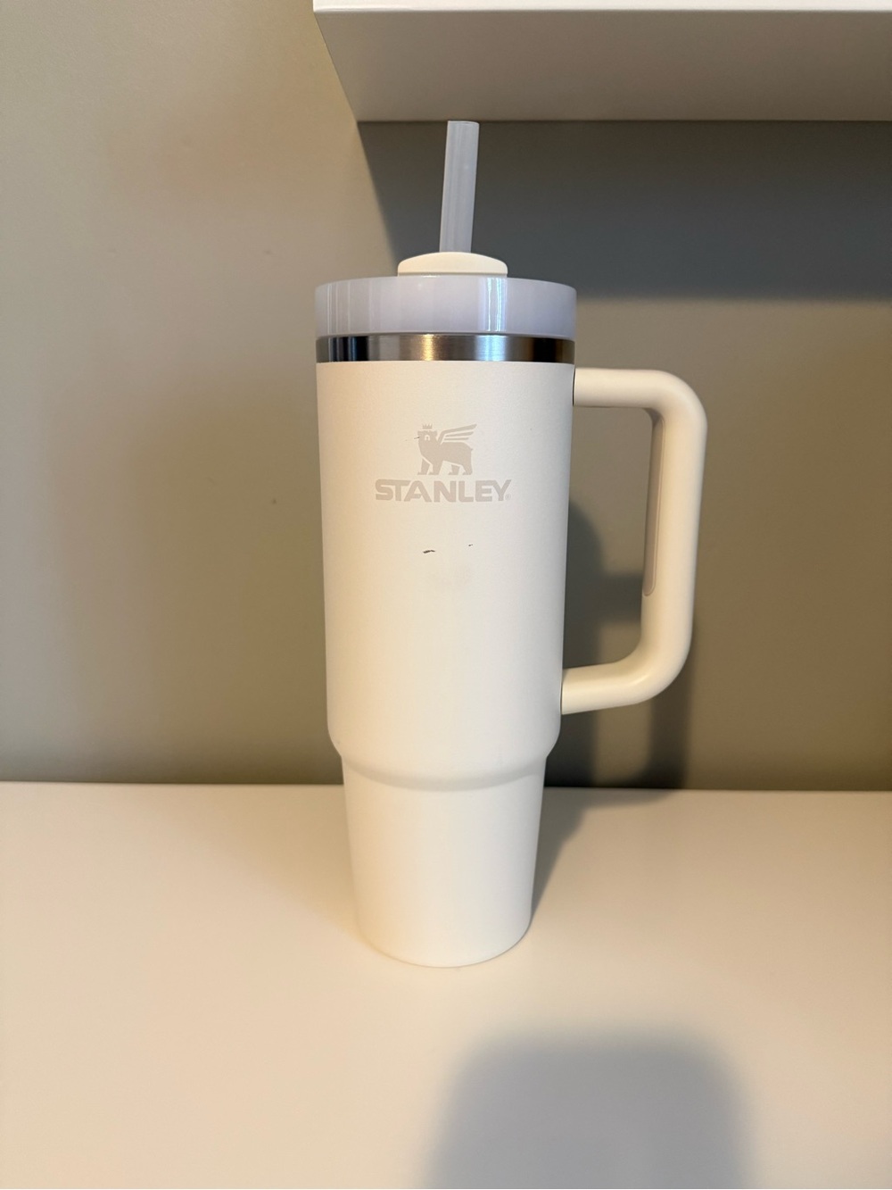 Stanley Cream Insulated Travel Tumbler with Handle and Straw